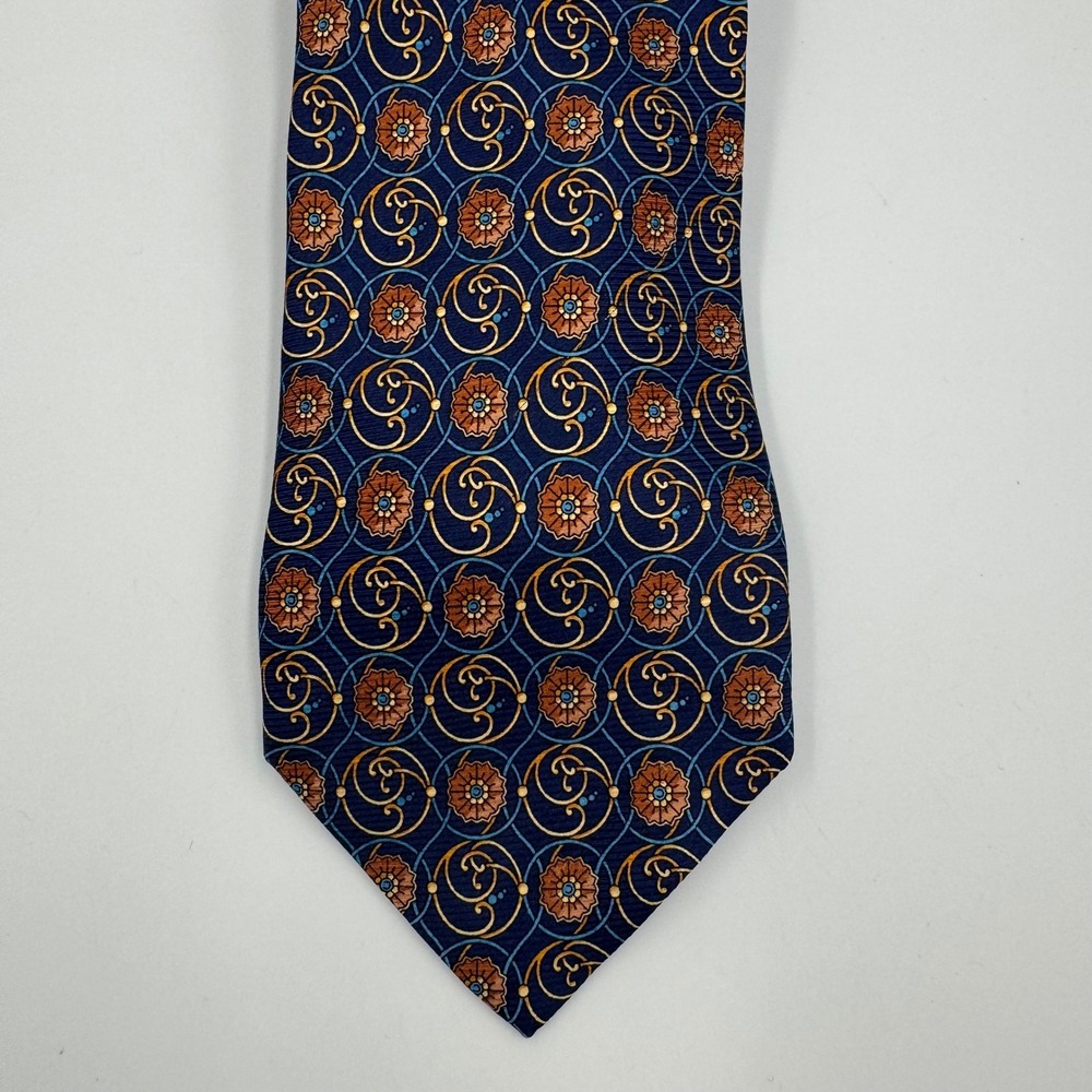 Cravattificio Di Siena Tie Mens  Navy Blue Gold Floral Medallion Made in Italy